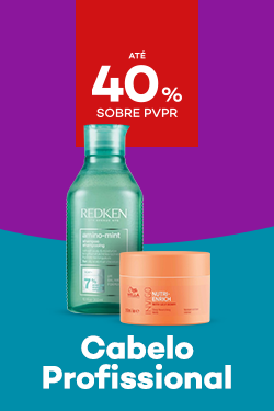 Produtos de cabelo profissional com destaque promocional at&eacute; 40% sobre pre&ccedil;o de Venda ao P&uacute;blico Recomendado